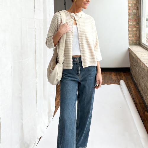 Image of Women Knitted Crop Cardigan Shirt Short Sleeve Button Down Ribbed Knit Crop Top Y2k Girls Outwear Top Tee Shirt