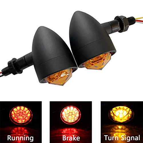 FATECIM Custom 2Pcs Motorcycle LED Turn Signal Lights with Running/Braking Lights, Heavy Duty Indicators Blinkers Lights Universal Black - Thumbnail 2