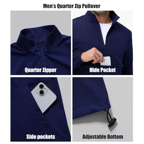 Image of EDITCOZY Men's Lightweight Quarter Zip Pullover Casual Windbreaker for Running Golf Jackets with 3 Pockets