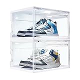 2-Pack LED Sneakers Boxes-Voice Control,Stackable Clear Shoe Display Cases (Light White)
