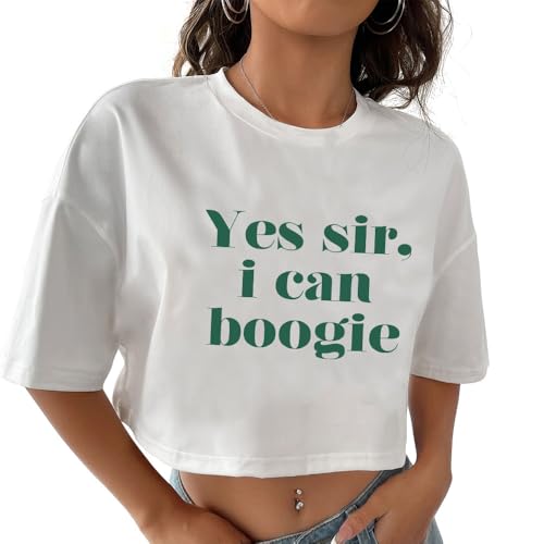 Yes Sir I Can Boogie Crop T-Shirt Retro Disco Graphic Tee Summer Short Sleeves Crow Neck Tee2