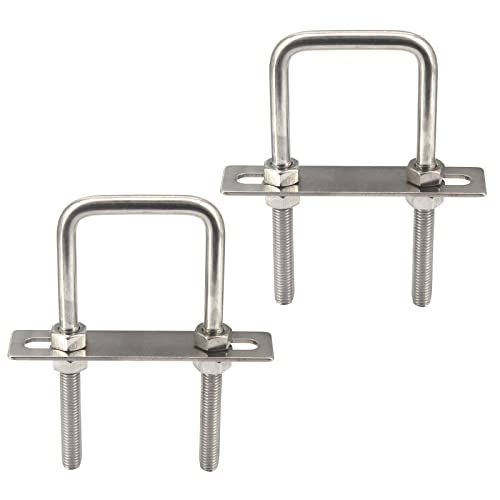 M8x55x140mm 304 Stainless Steel Square U Bolts with Hex Nuts,Frame Plate,Round Washers (2 Pieces)