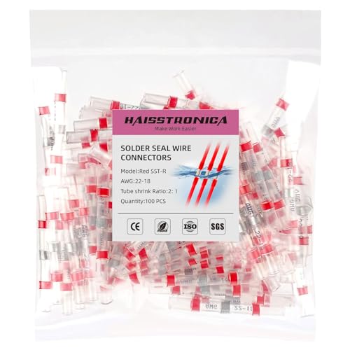 haisstronica 100PCS Solder Seal Wire Connectors, AWG 22-18 Red Sleeves