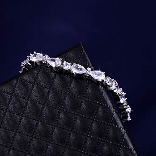 Weimanjewelry Real Gold Plated Adjustable Teardrop And Round Cut Cz Cubic Zirconia Bridal Chain Bracelet For Women (Silver) #TOP2