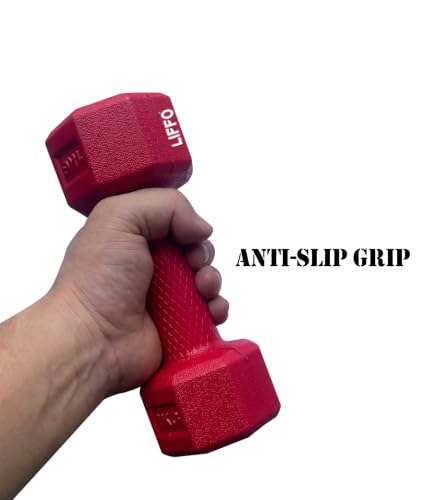 Image of Liffo Dumbbell 1Kg Pair Hexa PVC Dumbbells Set For Home Gym, Exercise & Fitness Dumbbell (Red) Fixed Weight Dumbbell Home And Gym Use (1Kg X 2PCS)