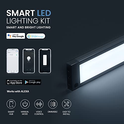 Image of EShine 1 Pack 20 inch Black Smart Dimmable LED Under Cabinet Lighting Kit Compatible with Alexa, Google - Light Color Cool White (6000K)