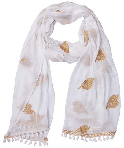Image of YOUTHQUAKE Golden Patti Embroidered Work Chiffon Dupatta for Womens & Girls with Jaalar Lace