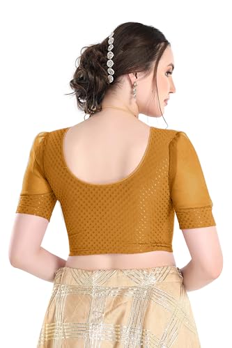 Image of FINESTFIT Stay On Trend Fashion 100% Cotton Readymade Blouses for Women,Round Neckline with Organza Balloon Sleeves.