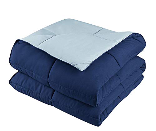 Hig 3Pc Down Alternative Comforter Set - All Season Reversible Comforter With Two Shams - Quilted Duvet Insert With Corner Tabs - Box Stitched - Breathable, Soft (Full/Queen, Navy/Light Blue) #TOP3
