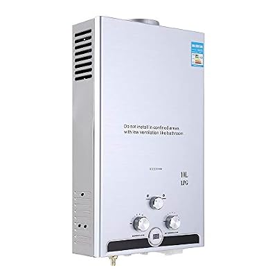 Thaweesuk Shop New 18L Tankless 4.8GPM Natural Propane Gas Hot Water Heater Boiler LPG Instant House Shower Stainless Steel & Copper 13.7"L x 6.3"W x 25.6"H of Set
