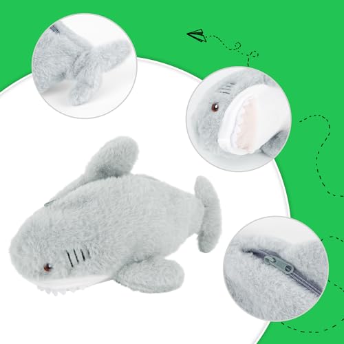 Image of Minache Plush Animal Stationery Pouch Women Cute Dog /Dinosaur Plush Pencil Case Ladies Cosmetic Bag (8094+Shark), bd-06484AD