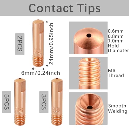 RYXZEN MIG Welder MB15 AK MIG Welding Gun Accessory Kit 14PCS Contact Tip 0.024'' 0.6MM, 0.032" 0.8MM, 0.039" 1.0MM M6 Tips Holder Difuser Gas Nozzles Welder Replacement Parts for MIG Welding Torch - Image 2