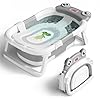 Baby Bathtub Collapsible Newborn Bathtub for Infant to Toddler 0 24 Months with Soft Cushion and ThermometerPortable Travel Bathtub Foldable Infant Bathtub with No Slip Feet Grey