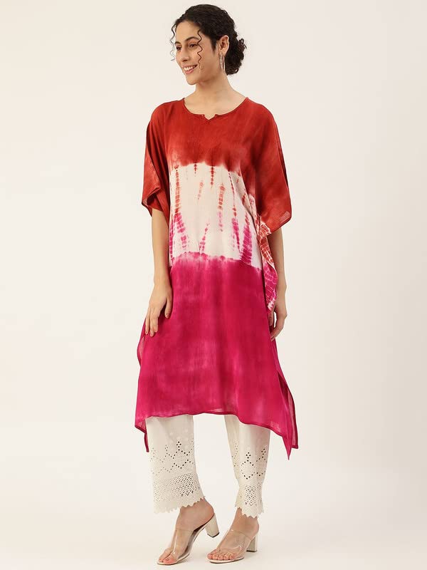 Image of Maaesa Women Handcrafted Tie & Dye Rayon Crepe Kaftan Kurta | Casual Wear | Flowy Kaftan Style | Lightweight & Breathable Fabric