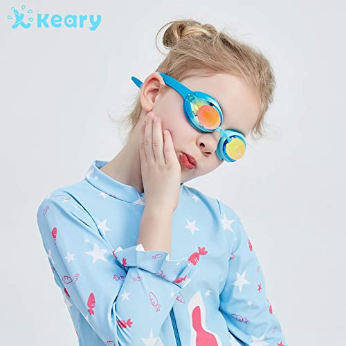 Keary 2 Pack Kids Swim Goggles Swimming Goggles for Toddler Children Girls Boys Youth, Anti-Fog Waterproof Anti-UV Clear Vision Mirror Flat Lens Water Pool Goggles with 3 Nose Piece, Kids Goggles — view 3
