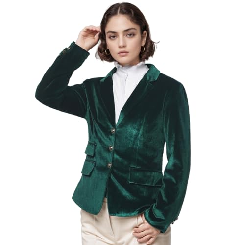 Women Vintage Velvet Blazer Jacket V-Neck Work Office Suit Slim Fit Slit Blazer Long Sleeves Dressy Coat Green2