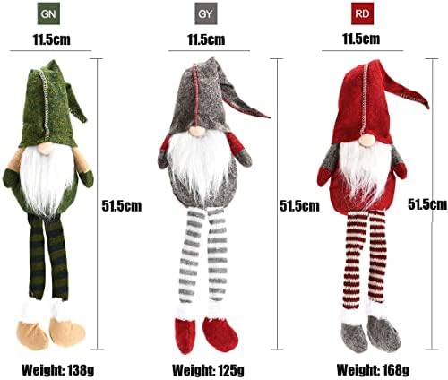 LATERN 3Pcs Christmas Plush Figurines, Gnome Christmas Ornaments Handmade Swedish Tomte Gnome Plush Scandinavian Santa Elf Long Legs Figurine for Christmas Table Fireplace Home Decor (51.5 x 11.5cm)