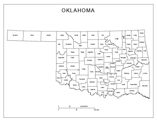 Labeled County Map of Oklahoma-12 Inch by 18 Inch Laminated
