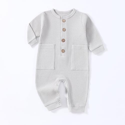 Yookoom Baby Boys Girls 2 Pack Solid Romper Ribbed Long Sleeve One-Piece Knit Cotton Jumpsuit Outfits Clothes,Gray+Khaki,6-12M thumb #7
