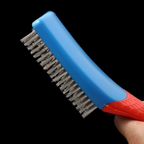 Image of Wire Scratch Brush 1 Pair Welding Gloves,Wire Brushes for Cleaning with Silicone Handle + Heat & Wear Resistant Lined Leather Gloves, for Weld /BBQ /Gardening