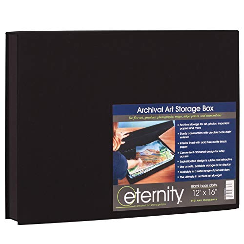 HG Concepts Art Photo Storage Box Eternity Archival Clamshell Box For Storing Artwork, Photos & Documents Deluxe Acid-Free Sturdy & Lined With Archival Paper - [Black - 12