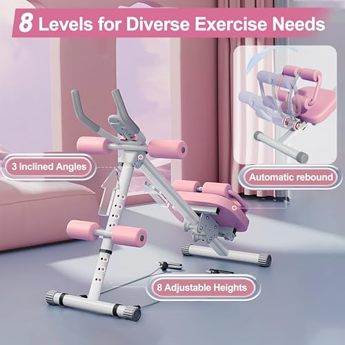 EPHESPORT Adjustable Ab Machine, Multifunctional Ab Workout Equipment, Ab & Sit Up Machine for Stomach Workout, Foldable Abdominal Trainer With Knee and Back Protection, Full Body Workout for Home Gym