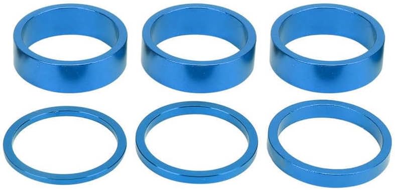 6 Pcs 2/3/5/10mm Aluminum Alloy Headset Stem Spacer Fork Washer Cap for 28.6mm Front Stem Fork of Road Bike for Bikes(Blue)