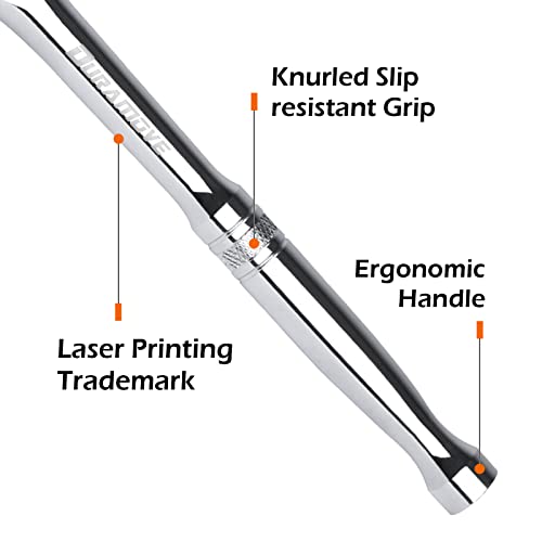 Duramove 3 Piece Ratchet Repair Set, Quick Release Reversible , 90 Tooth Socket Wrench Set , 1/4" , 3/8" , 1/2" Drive Ratchet Handle ,4 Degree Swing| Polished | Cr-V | Eva Storage #TOP6