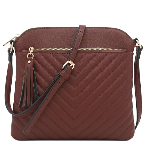 Image of FashionPuzzle Chevron Quilted Medium Crossbody Bag with Tassel Accent