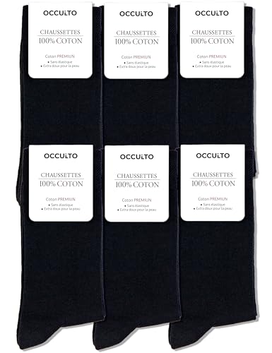 Occulto Chausettes 100% Coton Homme lot de 6 (modèle: Roland) noir 43-46