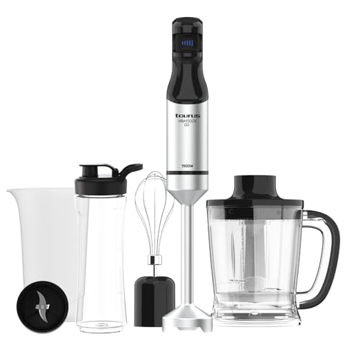 Taurus HBA1500X GO - Batidora de mano 1500W | Regulador de 20 velocidades ajustable | Función Turbo | Cuchillas de acero inox | incluye accesorios| Diseño ergonómico | Vaso medidor