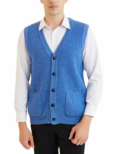 Men’S Soft Thick Knitted Sweater Vest with Pockets Casual Slim Fit V-Neck Sleeveless Button Down Cardigan2