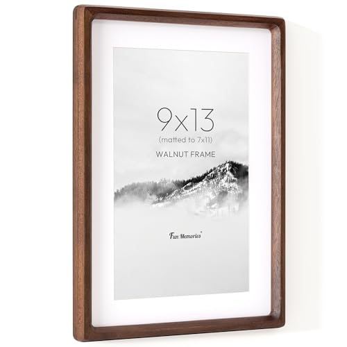 9x13 Picture Frame USA-Sourced Walnut Wood Photo Frames with HD Tempered Glass Handcrafted Rounded Corner 9 x 13 Wooden Frame Matted to 7x11 Photos 9x13 Frames Tabletop or Wall Display