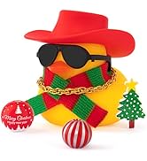 wonuu Christmas Rubber Duck, Mini Ducky with New Year Accessories Tree Ball Sunglasses Necklace f...