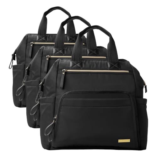 Image of Skip Hop Diaper Bag Backpack: Mainframe Large Capacity Wide Open Structure with Changing Pad & Stroller Attachement, Black with Gold Trim, 14.25x6.25x14.75 Inch (Pack of 3)