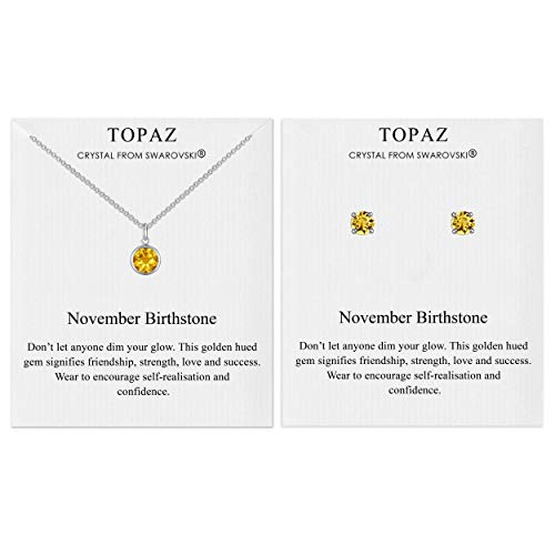 Philip Jones November (Topaz) Geboortesteen Ketting & Oorbellen Set Gemaakt met Oostenrijkse kristallen