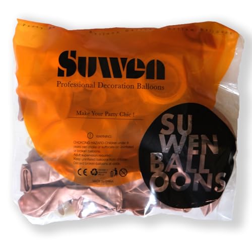 Image of SUWEN Metallic Rose Gold and Confetti Balloon Set 47PCS Latex Helium Chrome | Rose Gold Balloon for Birthday Wedding Anniversary Party Decorations