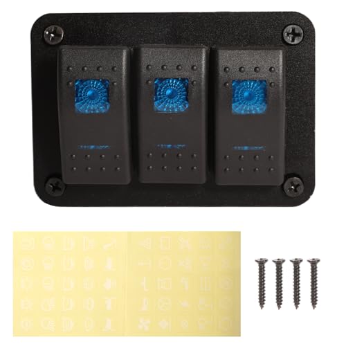 aikoolwer 3 Gang Marine Switch Panel Waterproof 12V 5 Pin ON/Off Blue LED Aluminum Toggle for Boat Automotive Car RV Truck Vehicles