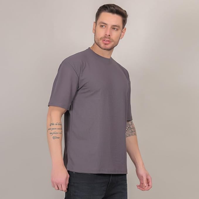 Image of Solid Self Design Oversized Tshirt for Men | Oversize T-Shirts for Men | Men Drop Shoulder Tshirts | Bagy Fit Men Tshirt
