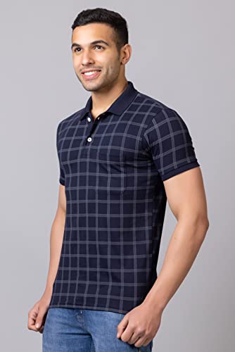 Image of PRORIDERS Half Sleeve 100% Pure Cotton Fabric Collared Regular Fit Men's Polo Checkered Tshirt with Pocket for Casual wear