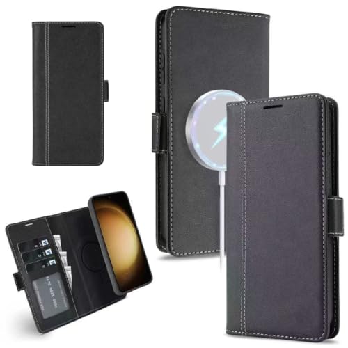 Image of FASHINA S26 Leather Flip Wallet Case with Magnetic Closure, Card Holder Slots, Shockproof Inner Cover, Premium Leather Finish for Complete 360 Protection Black
