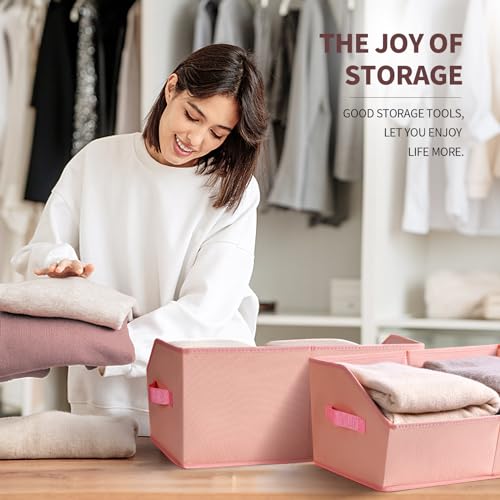 Image of Homsorout Closet Baskets for Shelves Trapezoid - Decorative Storage Baskets with Handle, Closet Bins for Organization, Shelf Storage Bins for Clothes, Books, Home, Office, 10 Pack, Pink
