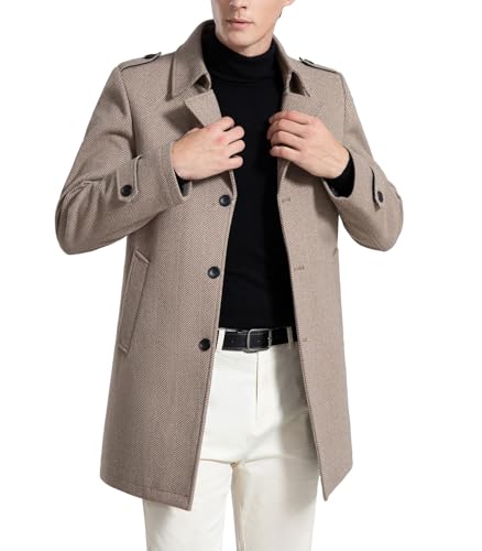 FTIMILD Mens Wool Blend Coat with Detachable Collar Two Collar Single Breasted Pea Coat Business Trench Coat3
