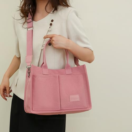 Image of Cherry Tote Bag for Women Canvas Patched Purse Cute Shoulder Bag Multi-Pocket Satchel Handbag for work travel