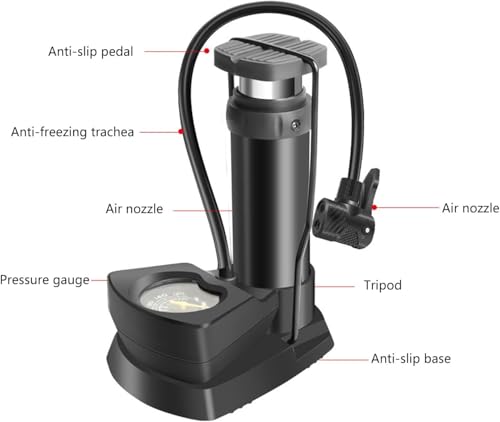 Image of QUXIS High Pressure Foot Pump Tyre Inflator for Car, Bike, Bicycle & Motorcycle | Presta & Schrader Dual Valve, Pressure Gauge, 160 PSI | Portable Manual Air Pump, Black