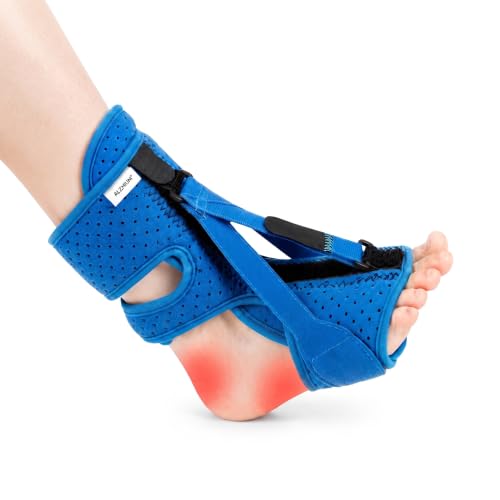 Plantar Fasciitis Night Splint, Adjustable Foot Drop Brace for Achilles Tendon Support, Sleeping Stretch Boot for Heel Pain Relief, Soft Day Night Ankle Support for Men Women (1PC,Blue)