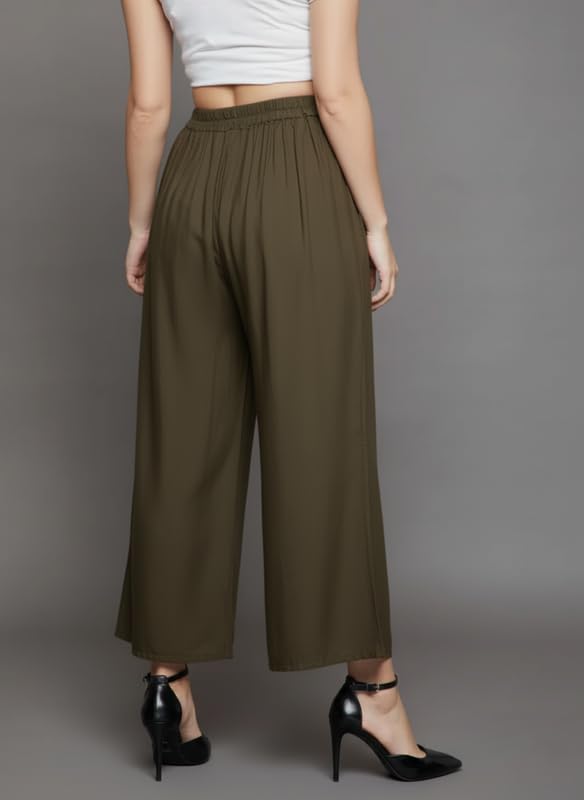 Image of Super Soft Viscose Rayon Flared Palazzo Pants for Women Stylish Wide Leg Straight Relaxed Fit Casual Ethnic Office Wear