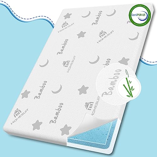 Image of Homesuit Baby Mattress 38" x 26" x3'', Bamboo Baby Crib Mattress Pad, Dual Sided (Firm&Soft) Mini Crib Mattress for Babies and Toddlers, Memory Foam Mattress with Soft Breathable Cover