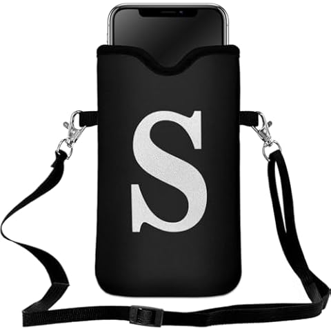 Braytow Men Women Universal Neoprene Cell Phone Pouch Sleeve 7.5 X 4.3 in Smart Mobile Protection Case Bag with Crossbody Strap/Neck Lanyard Privacy Case Covers Letter S Cover