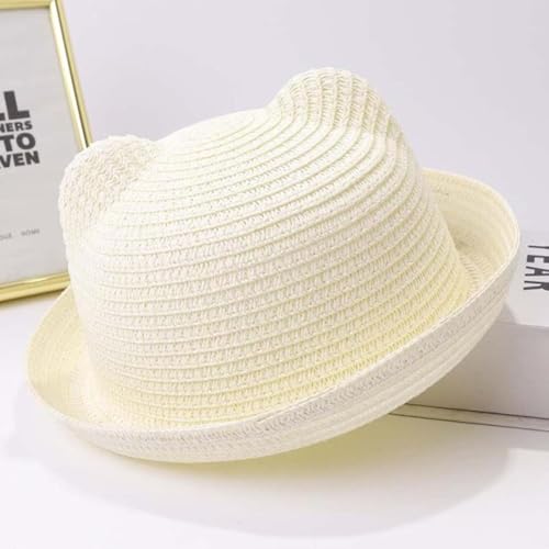Strohhut, niedlicher Babyhut mit Ohren, Sommerhut für Mädchen, Jungen, Sonnenschutz, Sonnenhut, Strandhut